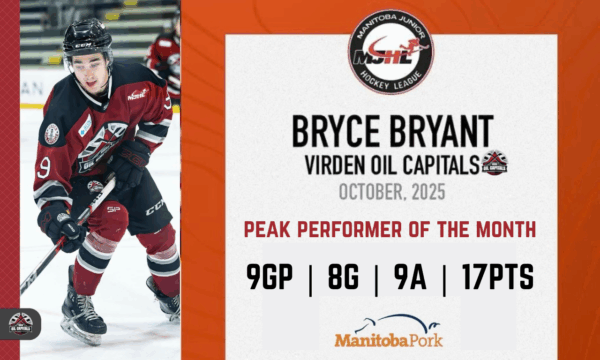 Bryant Named an MJHL Peak Performer of the Month